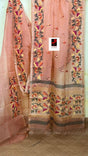 Dark peach with multi colour kalmilata floral handwoven muslin silk jamdani saree - Tamal Boutique