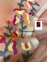 Dark peach with multi colour kalmilata floral handwoven muslin silk jamdani saree - Tamal Boutique