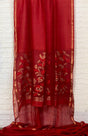 Cherry red silk linen handwoven jamdani saree - Tamal Boutique