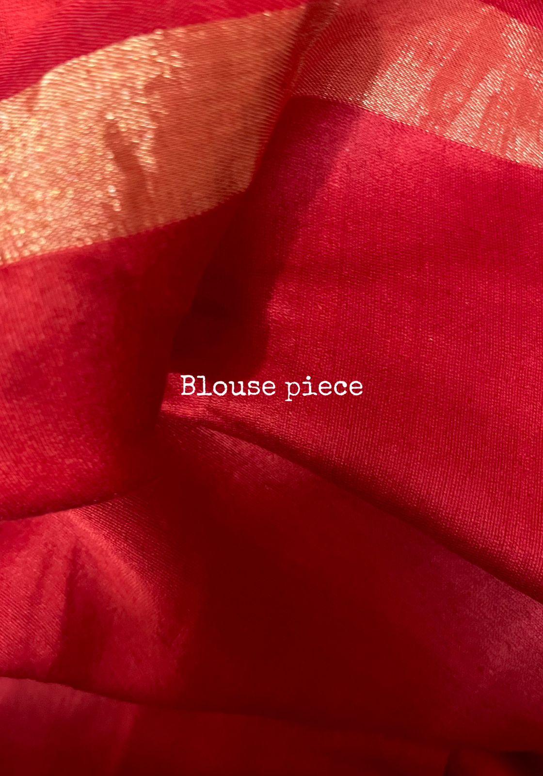 Cherry red silk linen handwoven jamdani saree - Tamal Boutique