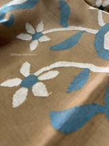 Deep beige with firoza border cotton handwoven jamdani saree - Tamal Boutique
