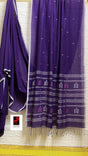 Deep purple coin pallu cotton handwoven jamdani saree - Tamal Boutique
