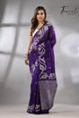 Deep purple with white alpona design handwoven matka silk jamdani saree - Tamal Boutique