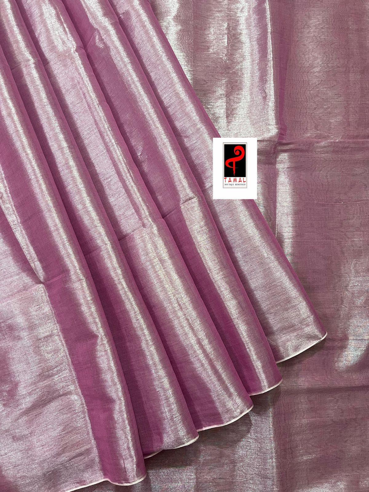 Pink tissue handloom saree with blouse piece - Tamal Boutique