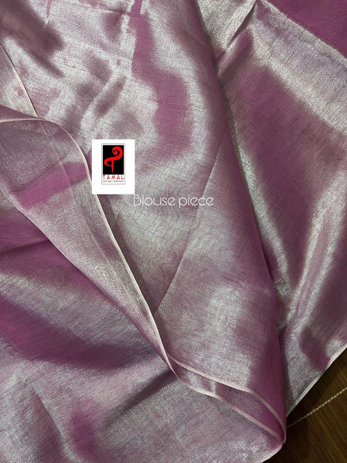 Pink tissue handloom saree with blouse piece - Tamal Boutique
