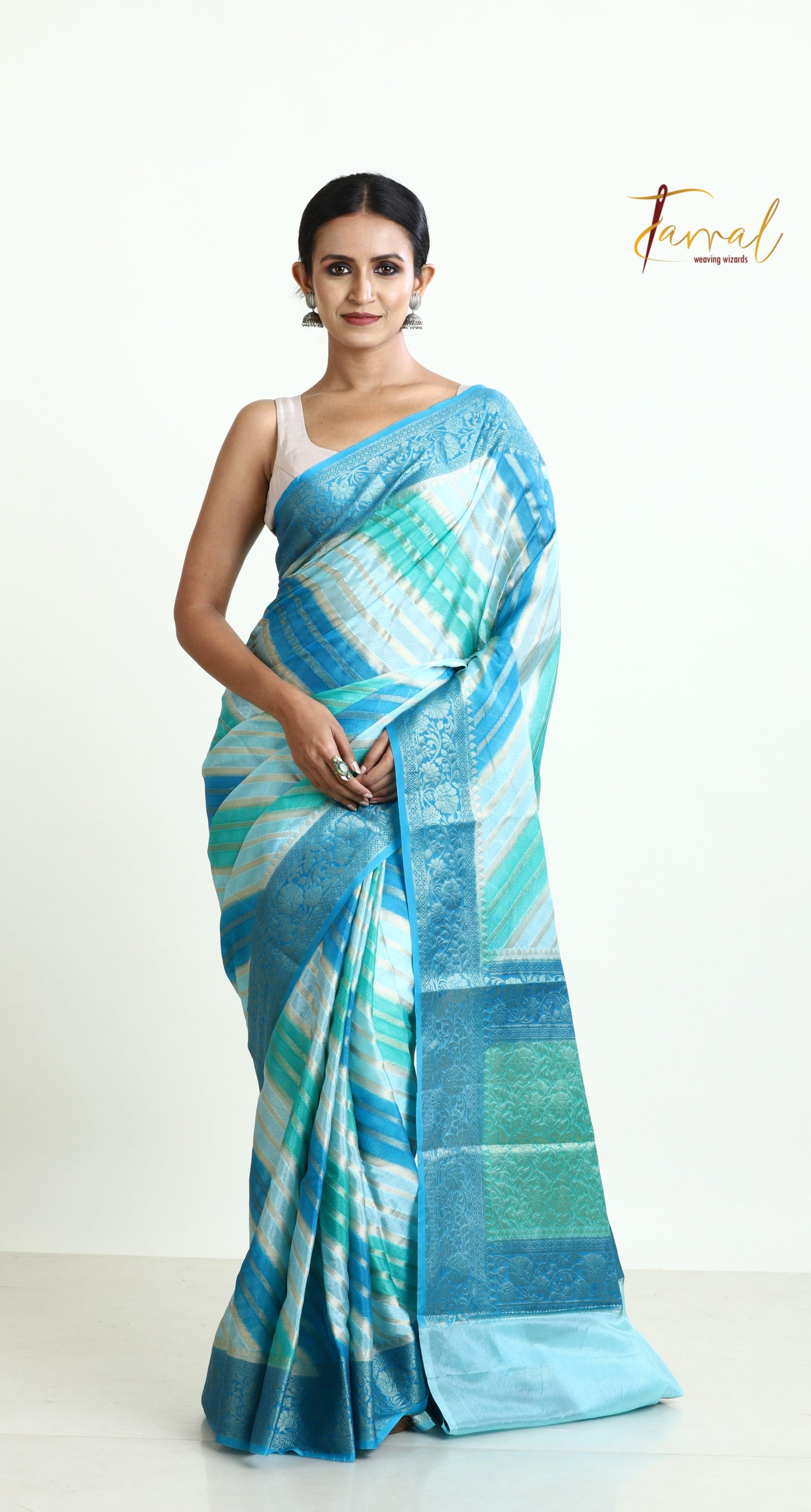 Dust Sky blue Semi Georgette Benarasi Silk saree - Tamal Boutique