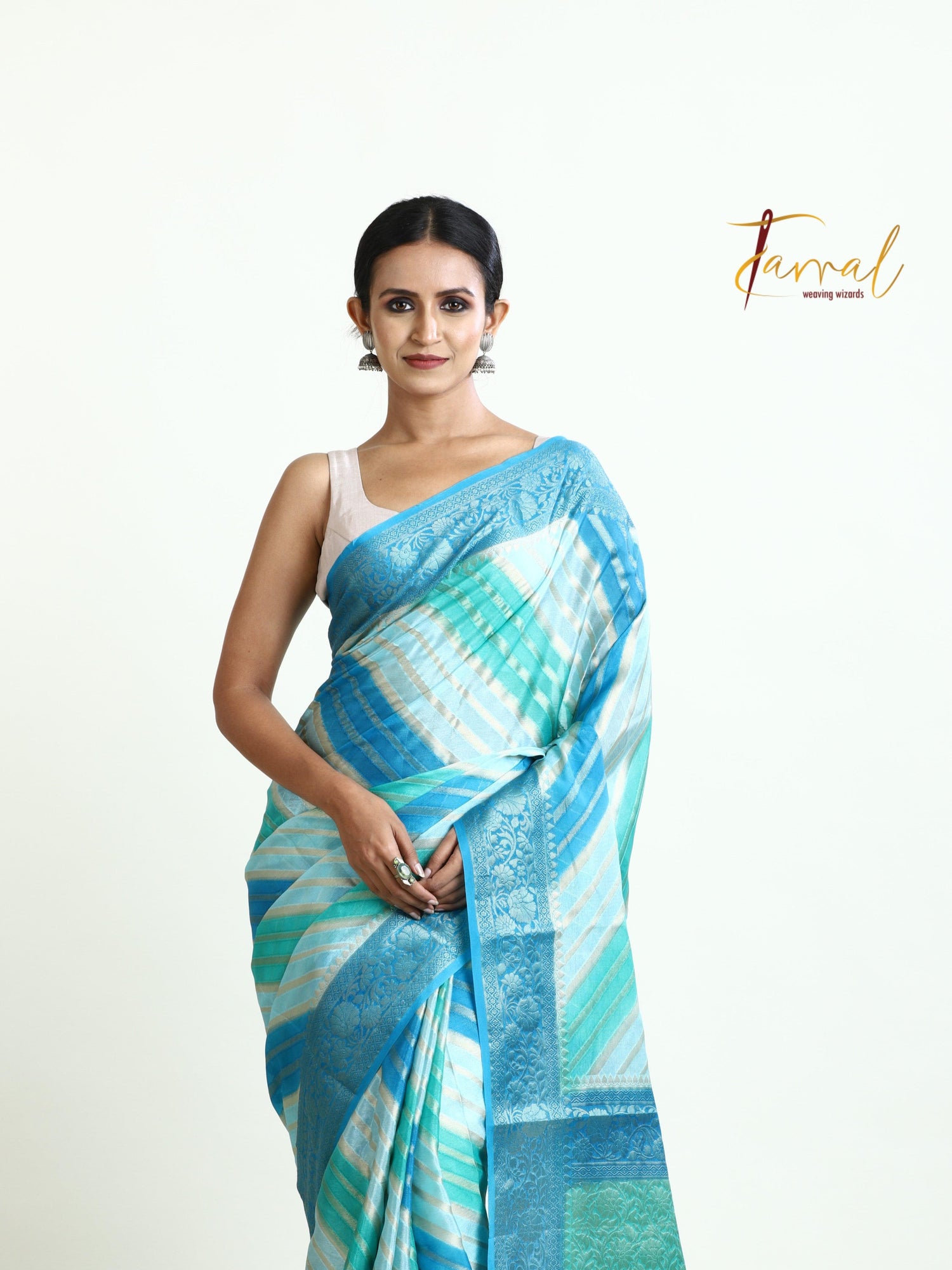 Dust Sky blue Semi Georgette Benarasi Silk saree - Tamal Boutique