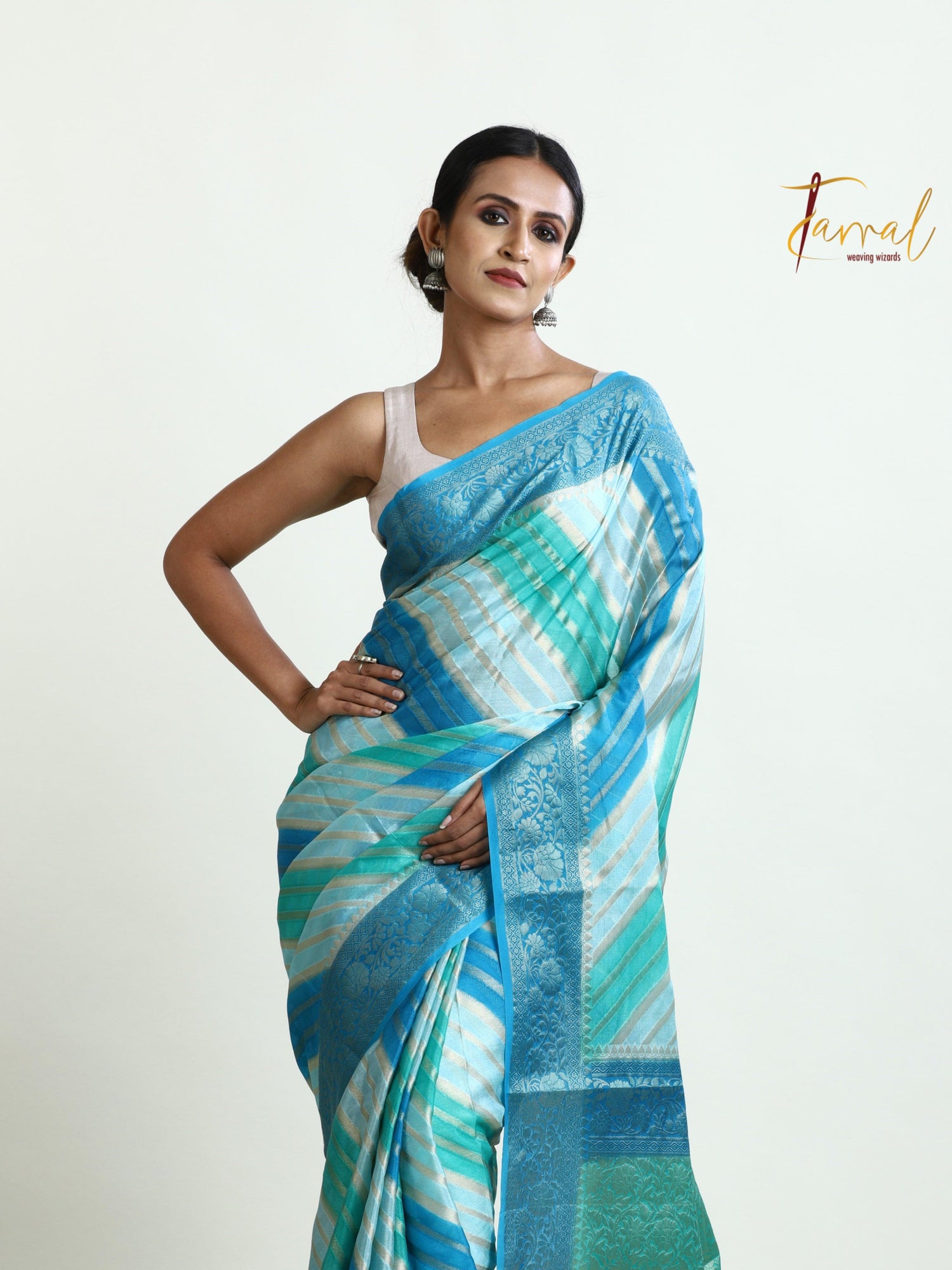Dust Sky blue Semi Georgette Benarasi Silk saree - Tamal Boutique