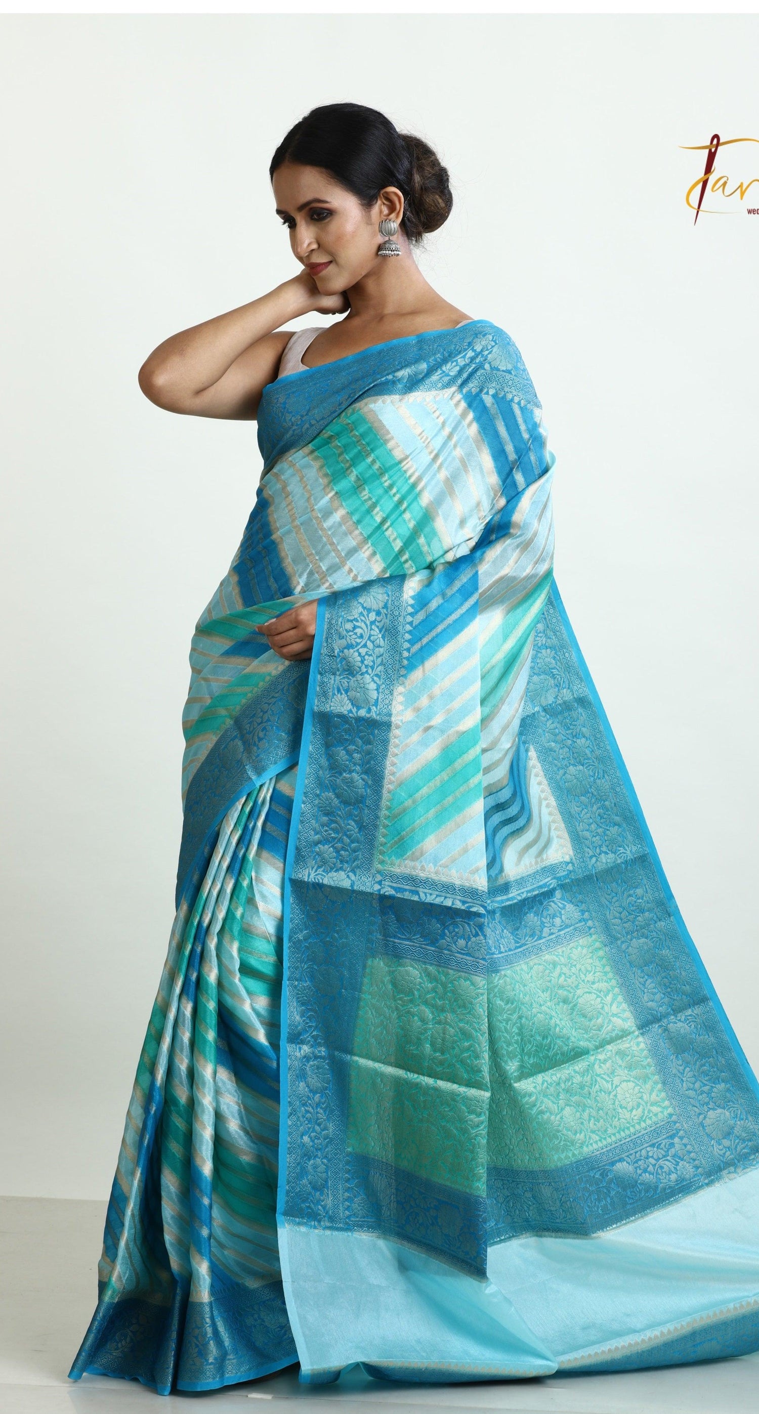 Dust Sky blue Semi Georgette Benarasi Silk saree - Tamal Boutique