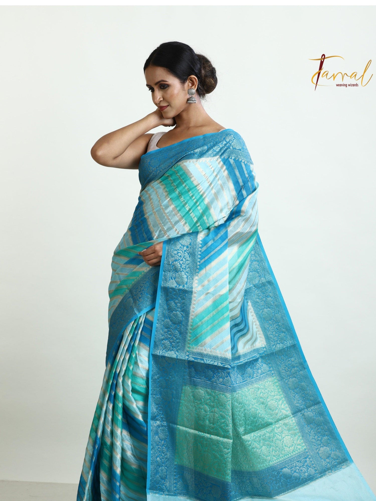 Dust Sky blue Semi Georgette Benarasi Silk saree - Tamal Boutique