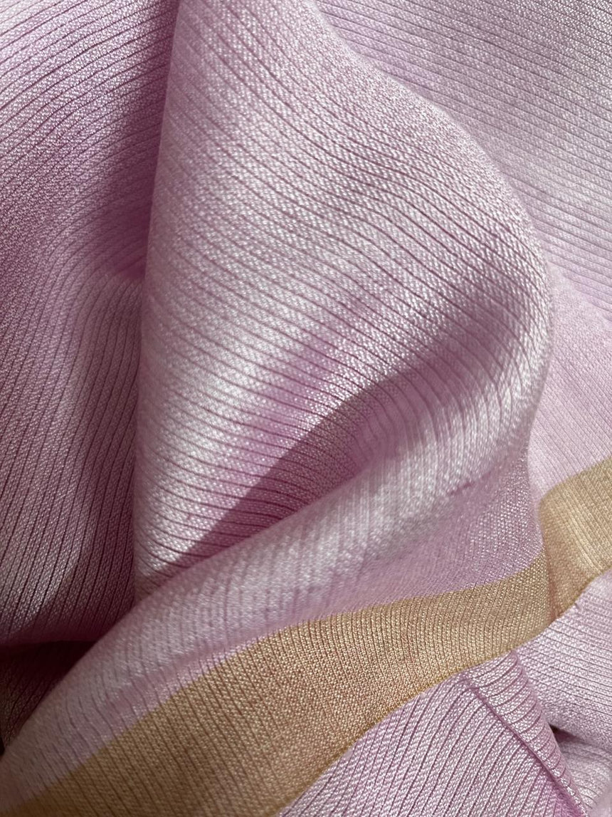 Dust pink with tusser border allover floral handwoven muslin silk jamdani saree - Tamal Boutique