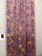 Light pink with multicolour 108 lotus motifs handwoven muslin silk jamdani saree - Tamal Boutique