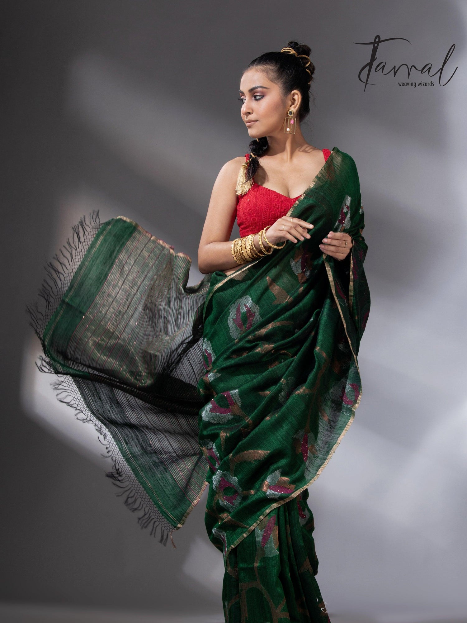 Emerald Zari Elegance allover matka silk handwoven jamdani saree