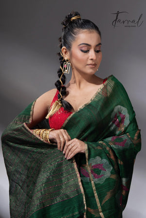 Emerald Zari Elegance allover matka silk handwoven jamdani saree1