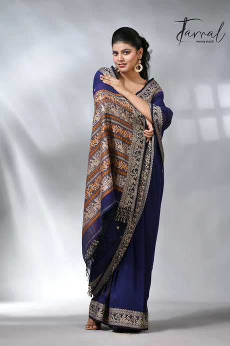 Explore Blue colour baluchuri cotton handwoven jamdani saree