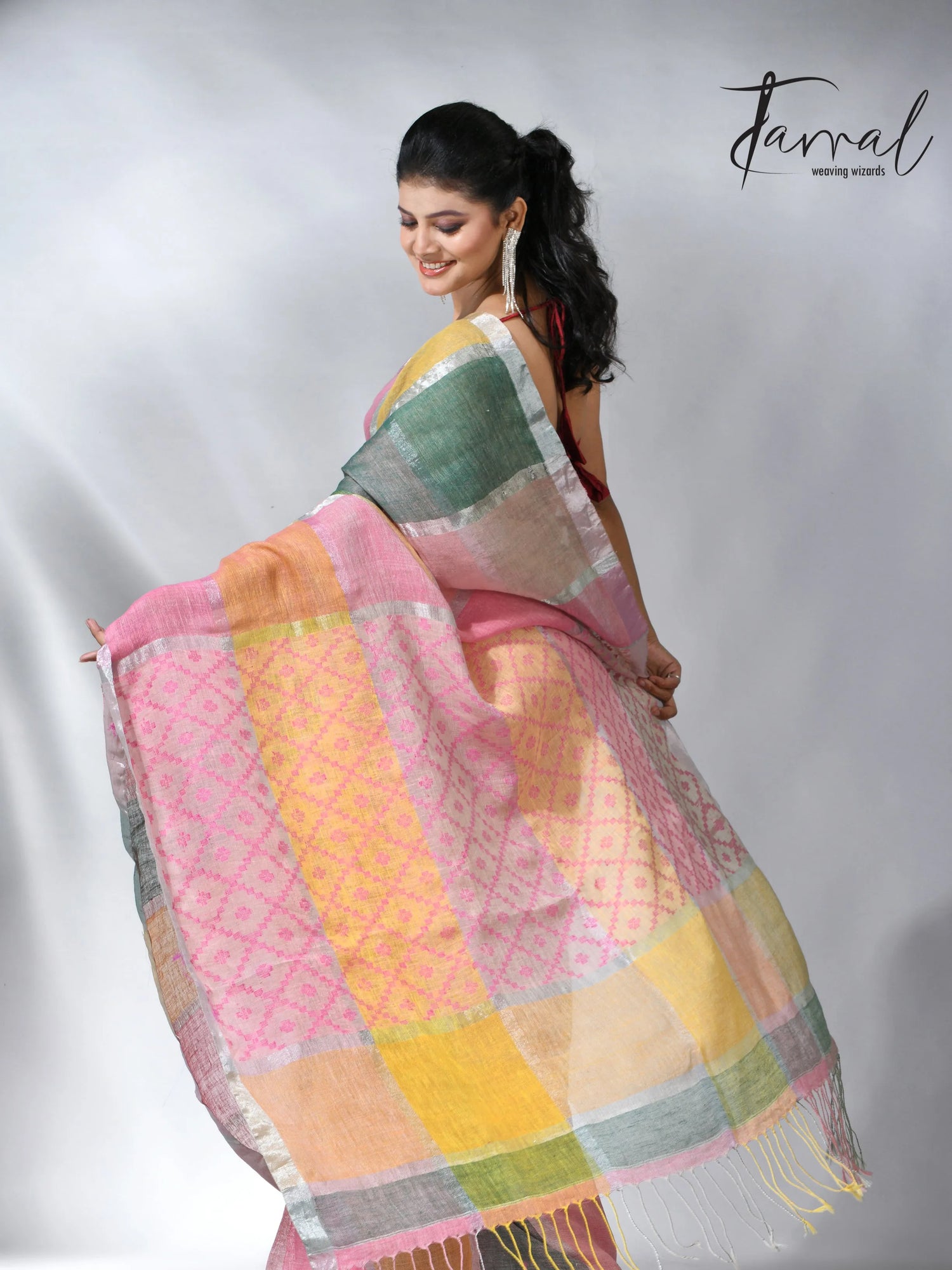 Explore the Linen products in handloom multi coloured saree