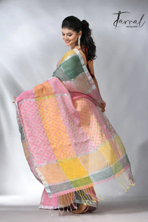 Explore the Linen products in handloom multi coloured saree