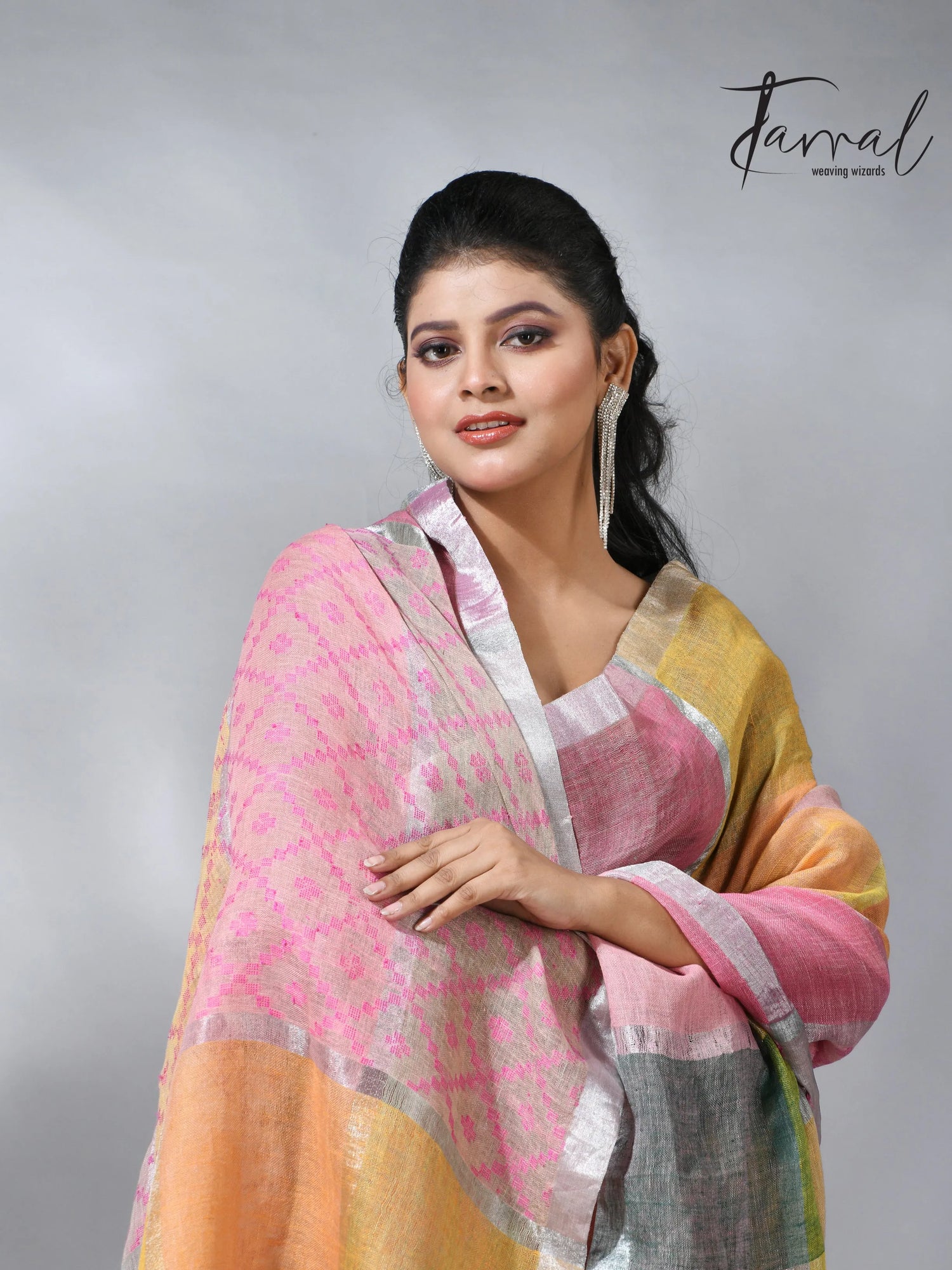 Explore the Linen products in handloom multi coloured saree