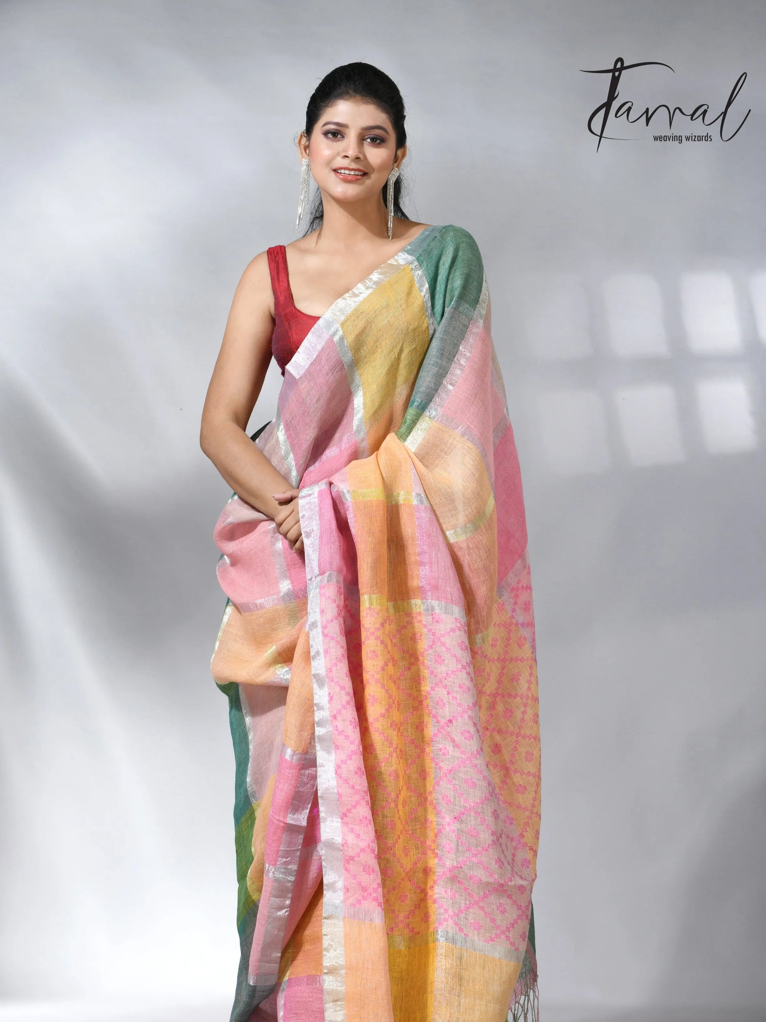 Explore the Linen products in handloom multi coloured saree
