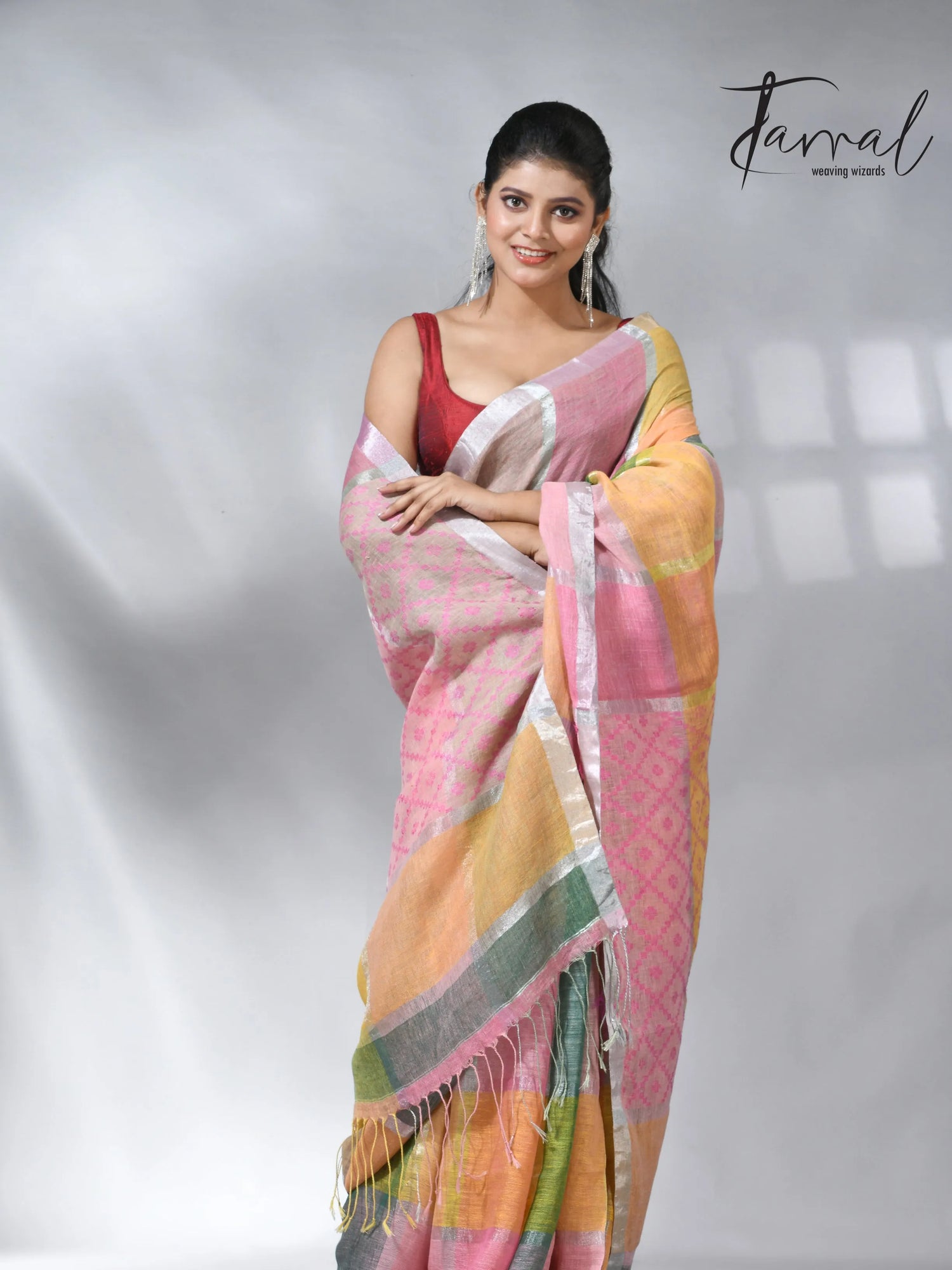 Explore the Linen products in handloom multi coloured saree