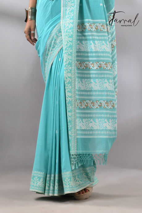 Firoza Baluchuri Handwoven Jamdani Saree with Elegant Weave bottom