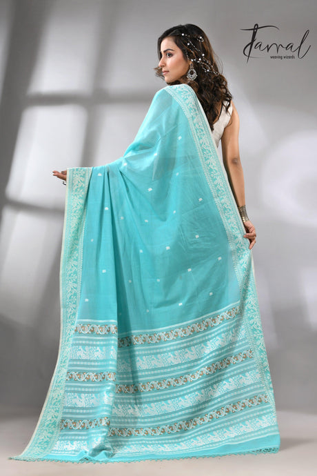 Firoza Baluchuri Handwoven Jamdani Saree with Elegant Weave full5