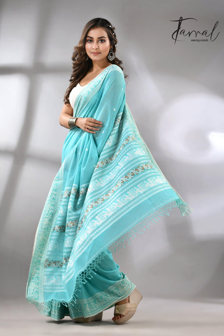 Firoza Baluchuri Handwoven Jamdani Saree with Elegant Weave full4
