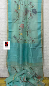 Firoza with multi colour allover rose motifs muslin silk handwoven jamdani saree - Tamal Boutique