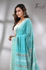 Firoza colour baluchuri design pure cotton handloom saree 