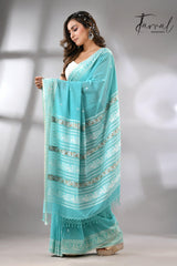 Firoza colour baluchuri design pure cotton handloom saree 