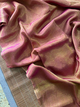 Gold with Rani dual tone metallic linen handloom saree - Tamal Boutique