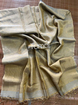 Gold with silver colour dual tone metallic linen handloom saree - Tamal Boutique