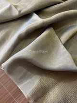 Gold with silver colour dual tone metallic linen handloom saree - Tamal Boutique