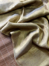 Gold with white metallic linen handloom saree - Tamal Boutique