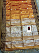 Gold zari with orange colour shads of handloom tissue banarasi saree - Tamal Boutique