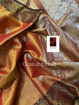 Gold zari with orange colour shads of handloom tissue banarasi saree - Tamal Boutique