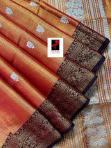 Gold zari with orange colour shads of handloom tissue banarasi saree - Tamal Boutique