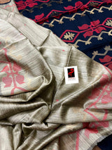 Golden beige with black & red matka silk traditional handwoven jamdani design saree - Tamal Boutique