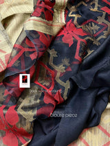 Golden beige with black & red matka silk traditional handwoven jamdani design saree - Tamal Boutique