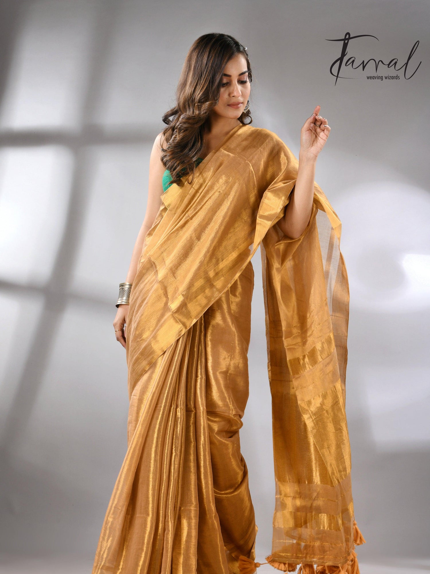 Golden tissue handloom saree left