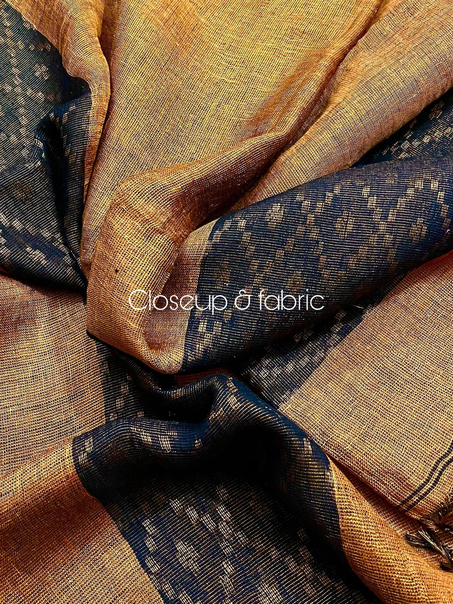 Golden yellow with black tissue linen kurti set - Tamal Boutique