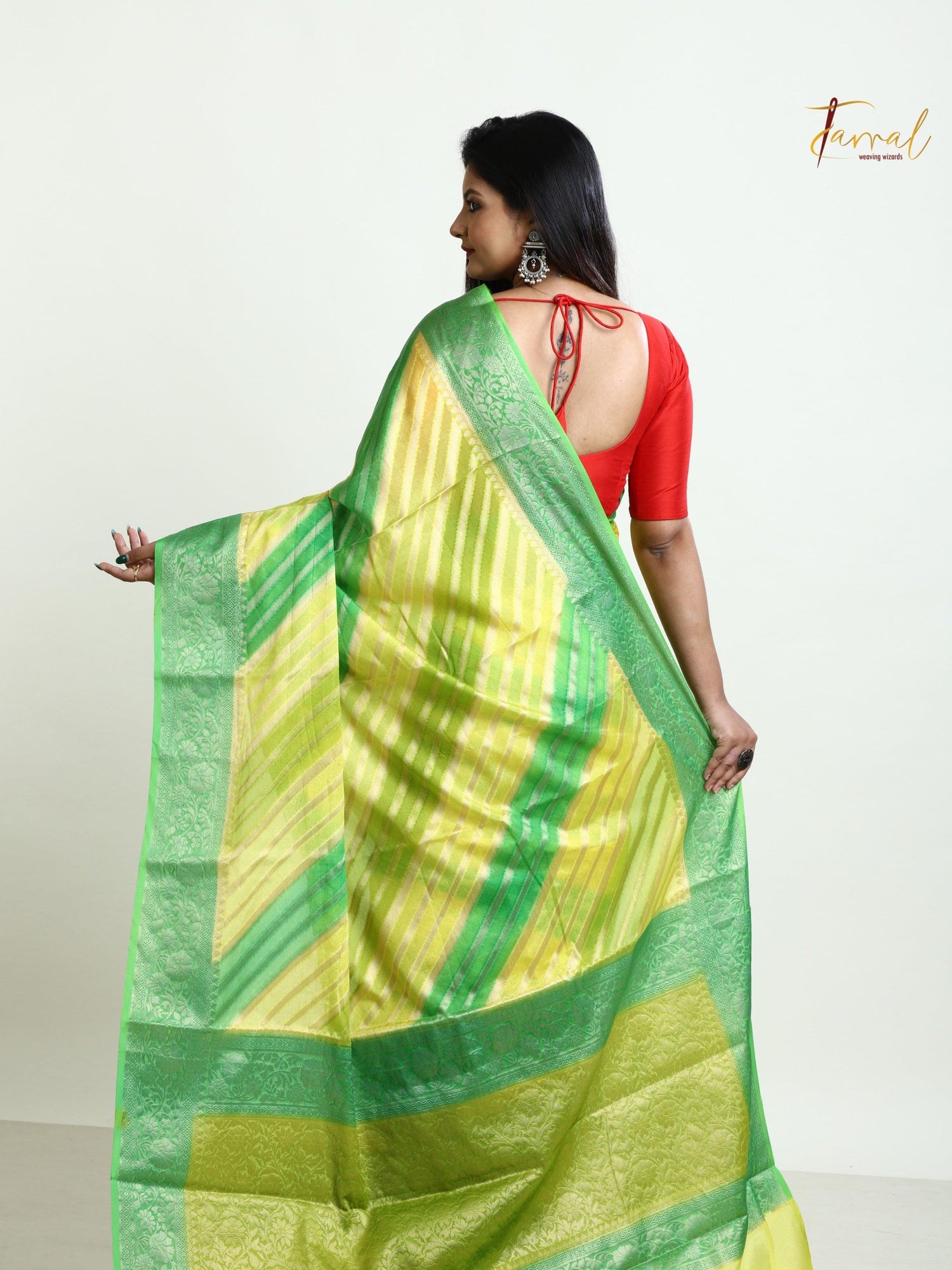 Green With Yellow Semi Georgette Benarasi Silk saree - Tamal Boutique
