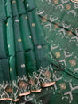 Green with golden border Organza silk handwoven jamdani saree - Tamal Boutique