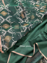 Green with golden border Organza silk handwoven jamdani saree - Tamal Boutique