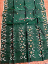 Green with golden border Organza silk handwoven jamdani saree - Tamal Boutique