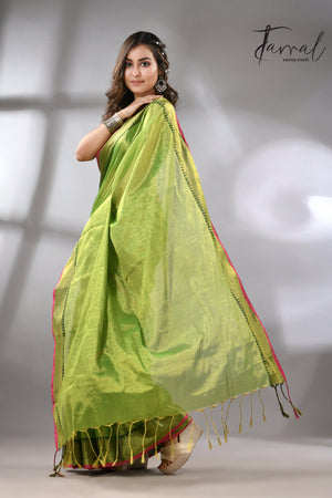 Green with Rani Border Tissue Handloom Saree full3