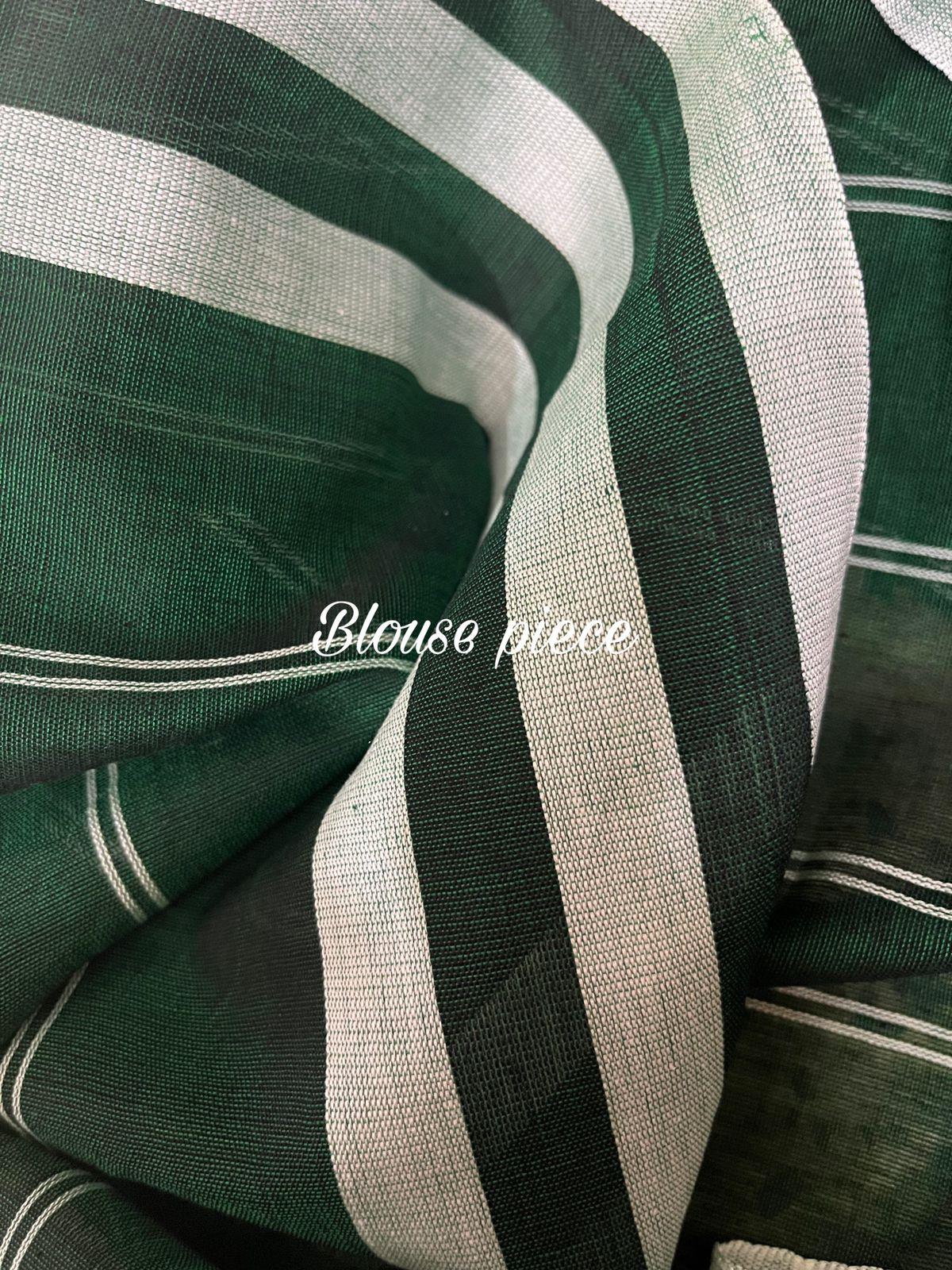Green with white border check bhujoudi cotton handloom saree - Tamal Boutique
