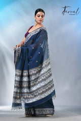 Greenish blue color baluchuri cotton handwoven jamdani saree