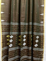 Greenish brown with yellow border cotton handwoven jamdani saree - Tamal Boutique