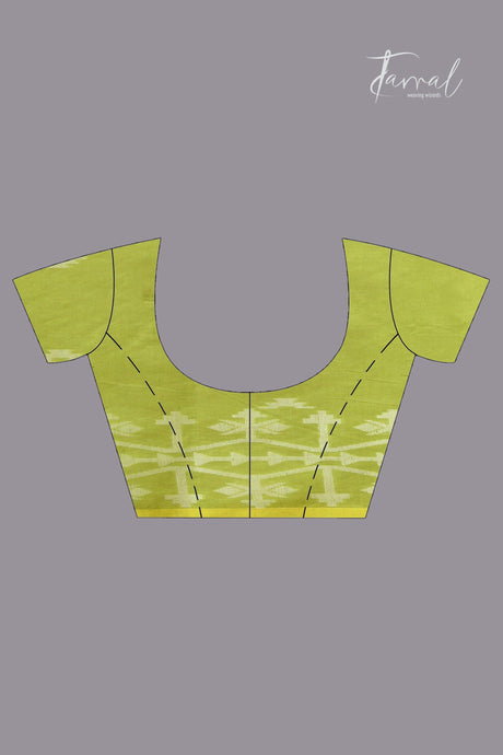 Greenish yellow handloom organza muslin silk Jamdani saree blouse